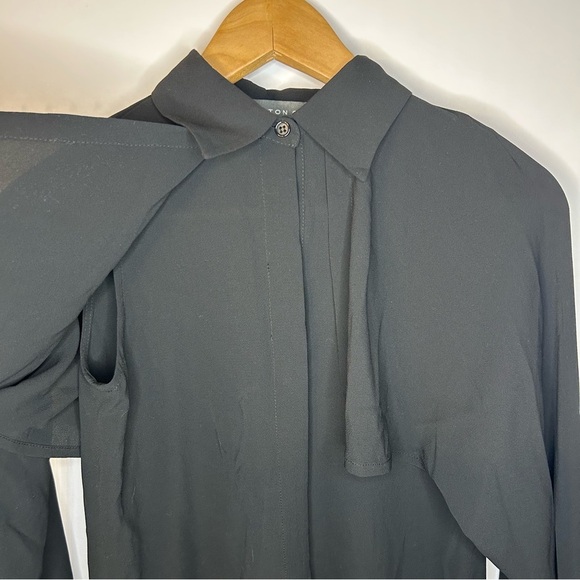 *NWT* Alton Gray Black Button Down Collar Blouse, Sz XS, Cape Detail Top, Shirt - Picture 3 of 11